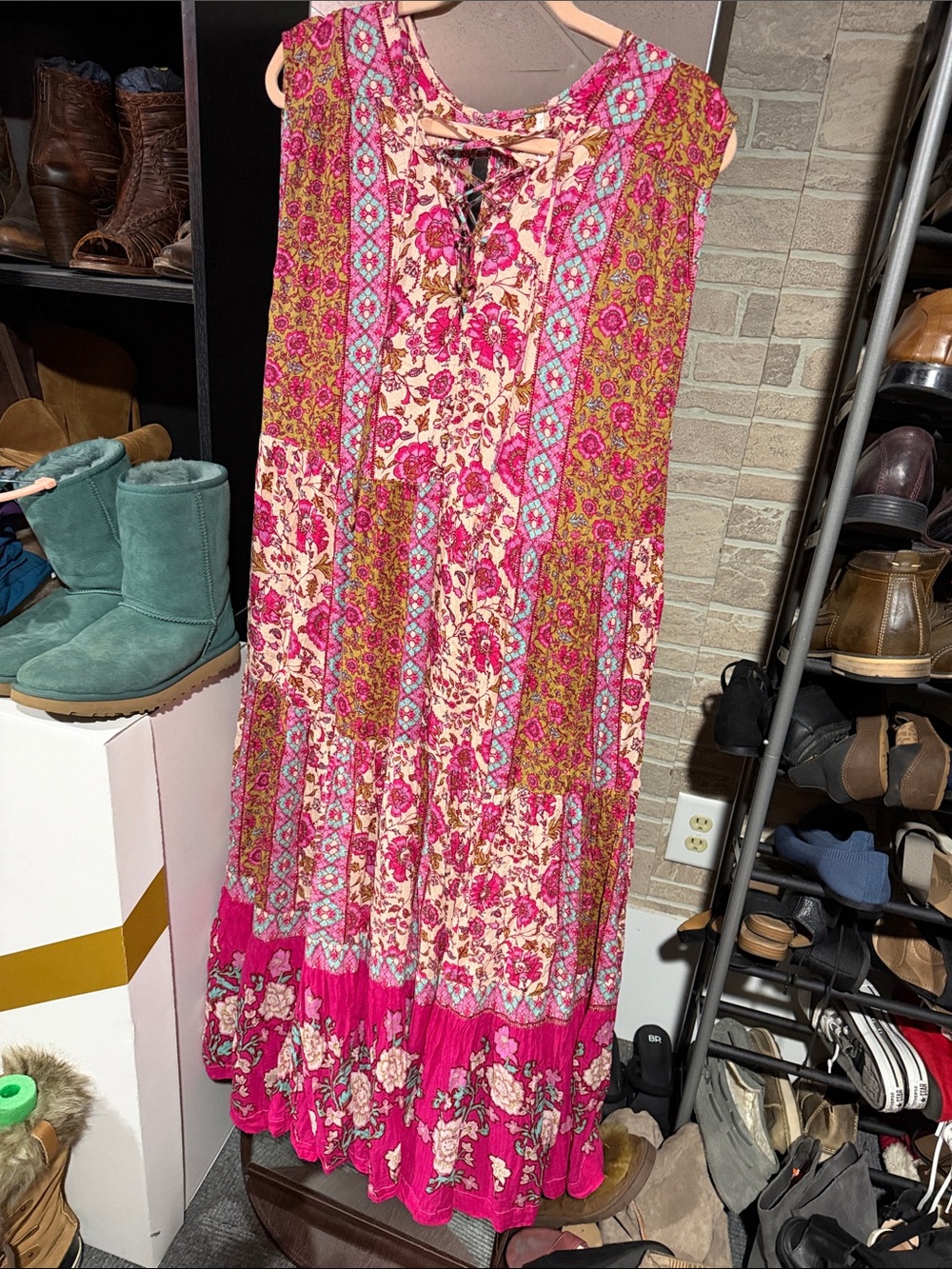 Free People Pink Floral Patchwork Maxi Dress